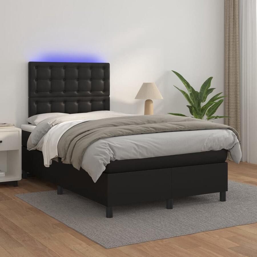 VidaXL Boxspring met matras en LED 120x200 cm Zwart Boxspring Led Boxspring Kunstleder Bed Tweepersoons Bed Slaapcomfort Hoofdbord Design Bed Bedroom Furniture - Foto 2