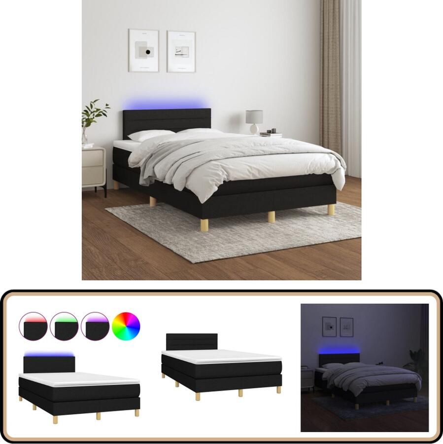 VidaXL Boxspring met matras en LED 120x200 cm Zwart Boxspring Led Boxspring Met Led Slaapcomfort Slaapkamers