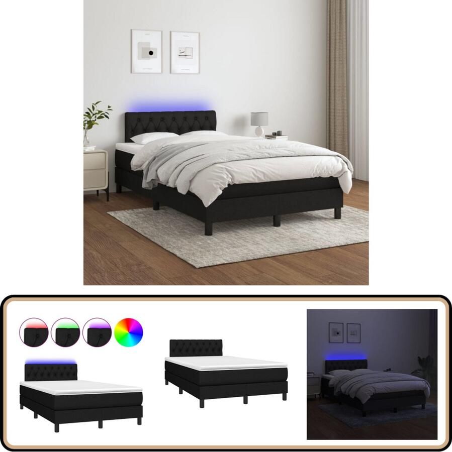 VidaXL Boxspring met matras en LED 120x200 cm Zwart Boxspring Led Lamp Boxspring Met Matras Slaapcomfort Slaapkamers Tweepersoonsbed Zwarte Boxspring