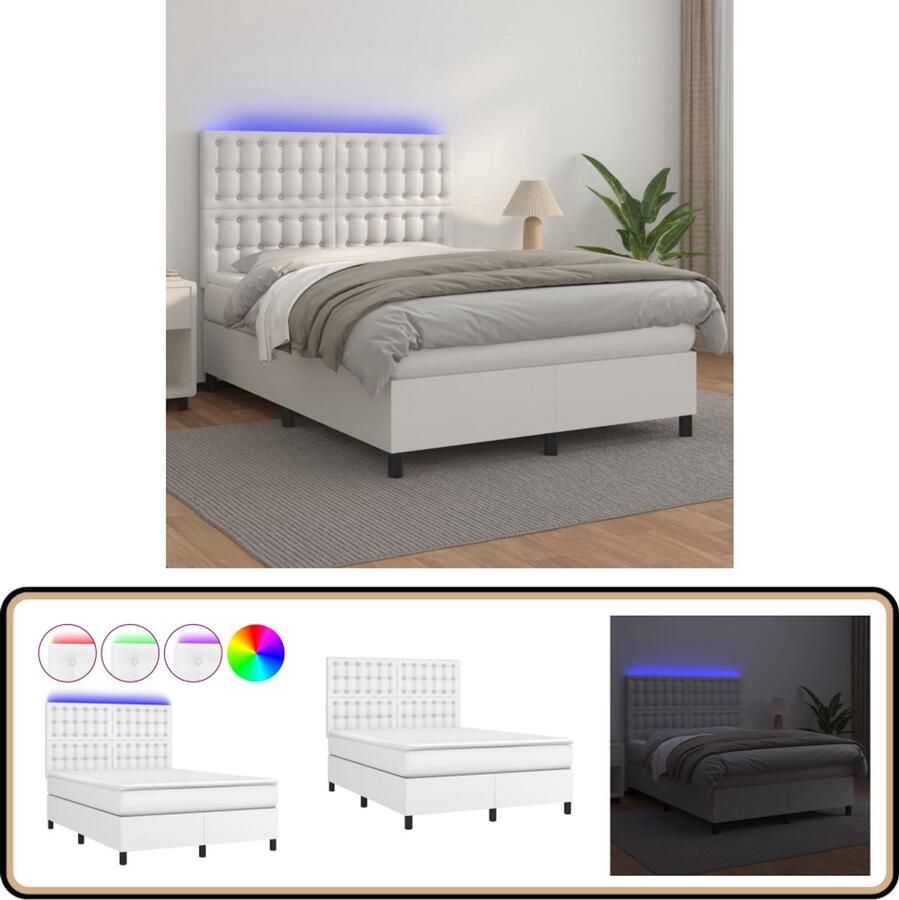 VidaXL Boxspring met matras en LED 140x190 cm Boxspring Bed Lederlook Bed Elektrisch Verstelbare Bed Led Lampen Slaapcomfort