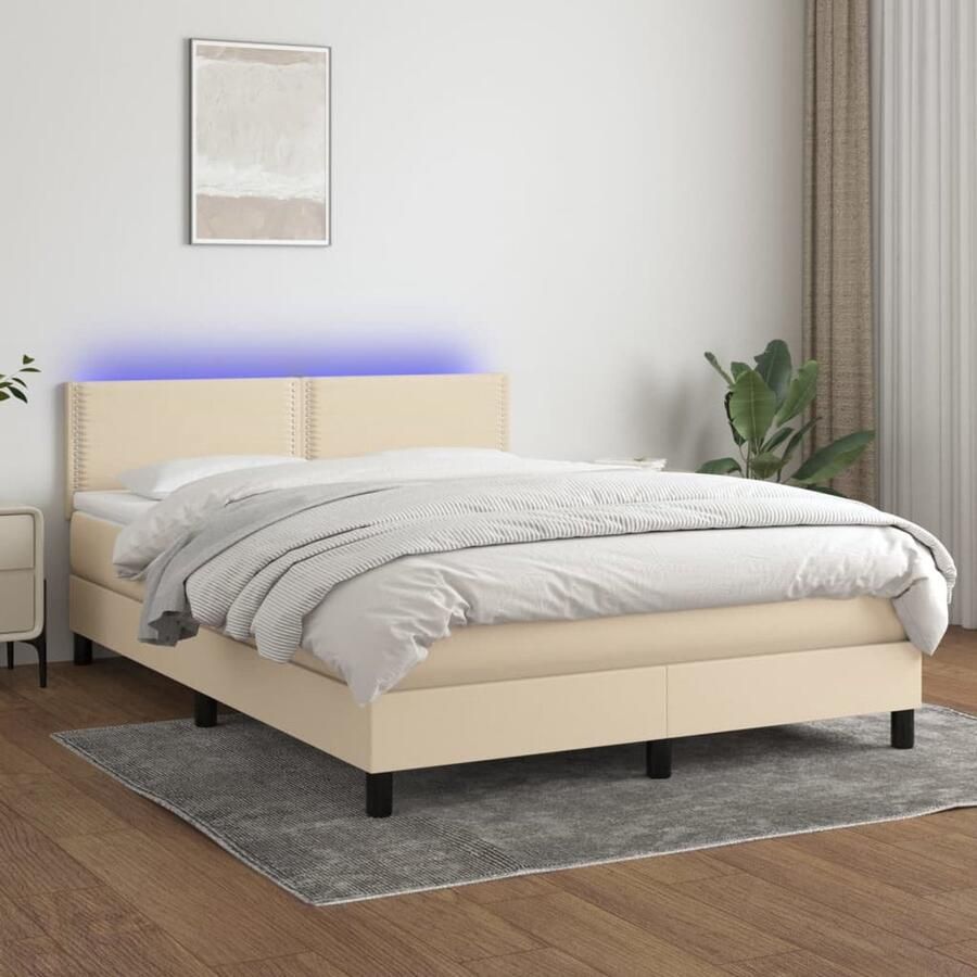 VidaXL Boxspring met matras en LED 140x190 cm crème Boxspring Led Boxspring Creme Boxspring Met Matras Adjustable Headboard Pocketed Spring Mattress - Foto 2