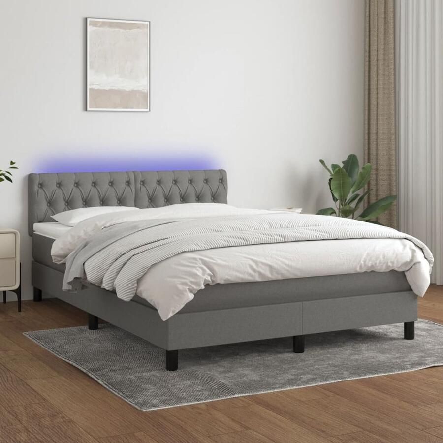VidaXL Boxspring met matras en LED 140x200 cm Boxspring Bed Boxspring Led Bed Slaapcomfort Donkere Kleuren Grijs Bed Tweepersoonsbed King Size Bed - Foto 2