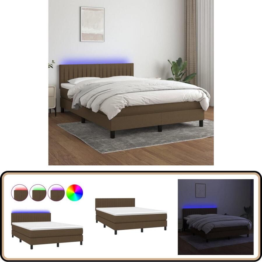 VidaXL Boxspring met matras en LED 140x200 cm Boxspring Bed Frame Slaapkamers Led Lamp Pocketed Spring Mattress