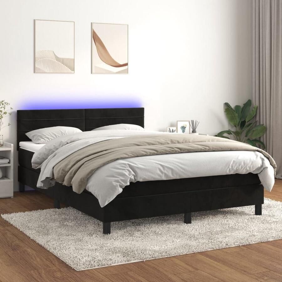 VidaXL Boxspring Fluweel Zwart Inclusief LED 140x190 cm Boxspring Led Bed Velvet Bed Tweepersoonsbed King Size Bed Slaapcomfort Nachtlicht Bedroom Decor - Foto 2