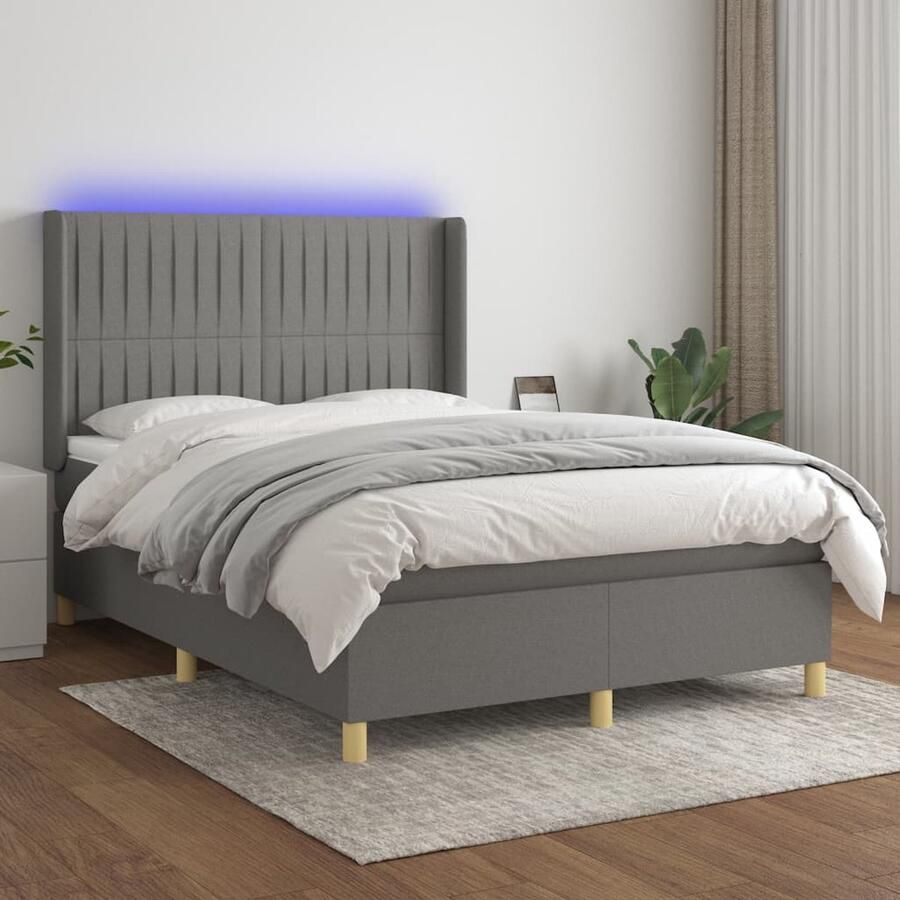 VidaXL Boxspring Met Matras & LED 140x200 cm Boxspring Donkere Kleuren Led Verlichting Slaapcomfort Pocketveer Matras Hoofdbord Bedroom Decoratie - Foto 2