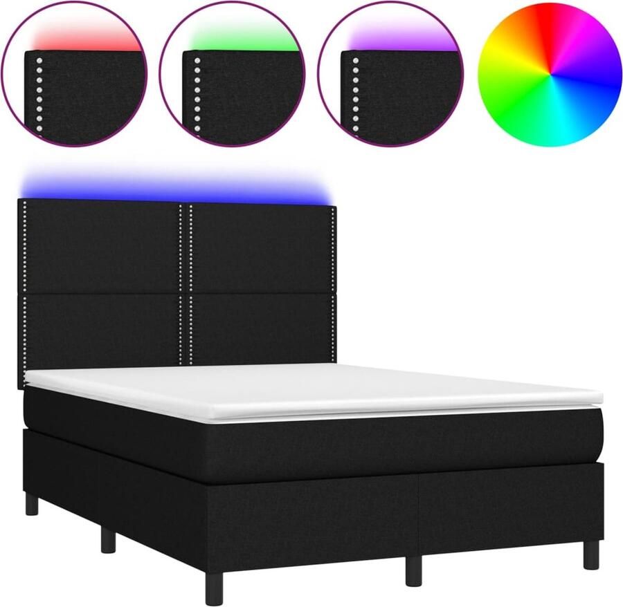 VidaXL Boxspring met matras en LED 140x200 cm Boxspring Led Bed Boxspring Met Led Zwarte Boxspring Tweepersoons Boxspring Pocketveer Matras Slaapcomfort Hoofdbord Usb Aansluiting - Foto 2