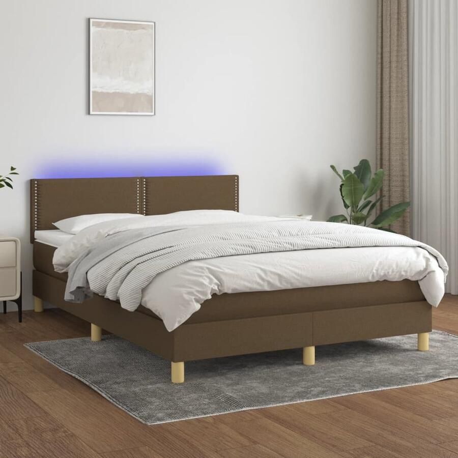 VidaXL Boxspring met matras en LED 140x200 cm Boxspring Led Bed Donkere Bruine Bed Tweepersoons Bed Pocketveer Matras Hoofdbord Slaapcomfort - Foto 2