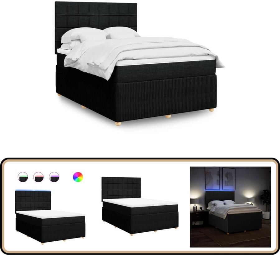 VidaXL Boxspring Met matras en LED 140x200 cm Boxspring Tweepersoonsbed Slaapcomfort Led Verlichting Elektrisch Hoofdbord
