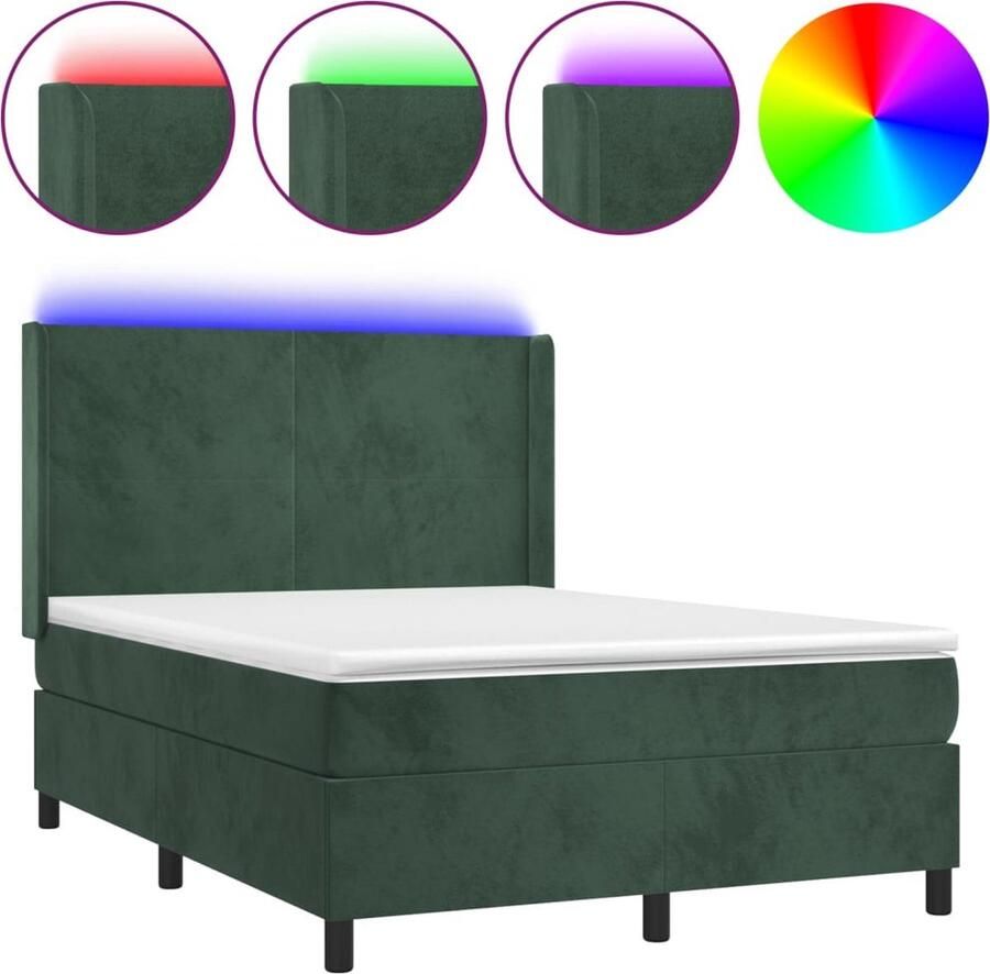 VidaXL Boxspring met matras en LED 140x200 cm Donkergroen Boxspring Donkere Groene Boxspring Fluweel Boxspring Verstelbare Boxspring Led Boxspring