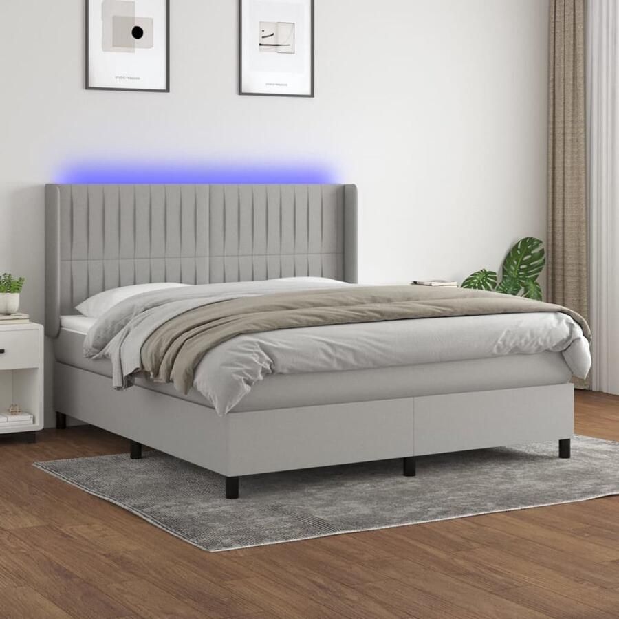 VidaXL Boxspring met matras en LED 160x200 cm Boxspring Led Boxspring Met Led Slaapcomfort Slaapkamers Bedroom Furniture Tweepersoonsbed Groot Formaat Bed Grijs Bed - Foto 2