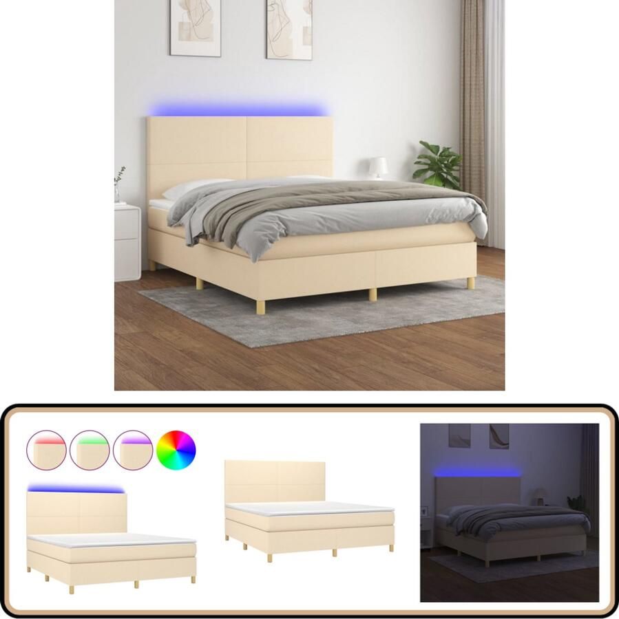 VidaXL Boxspring met matras en LED 160x200 cm Crème Boxspring Slaapcomfort Lederlook Cremekleurig Elektrisch Verstelbare Hoofdbord