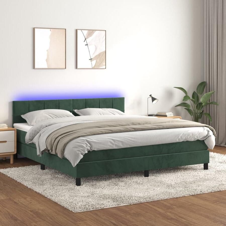 VidaXL Boxspring met matras en LED 160x200 cm Fluweel Boxspring Fluweel Bed Led Bed King Size Bed Tweepersoonsbed Groen Bed Luxe Bed - Foto 2