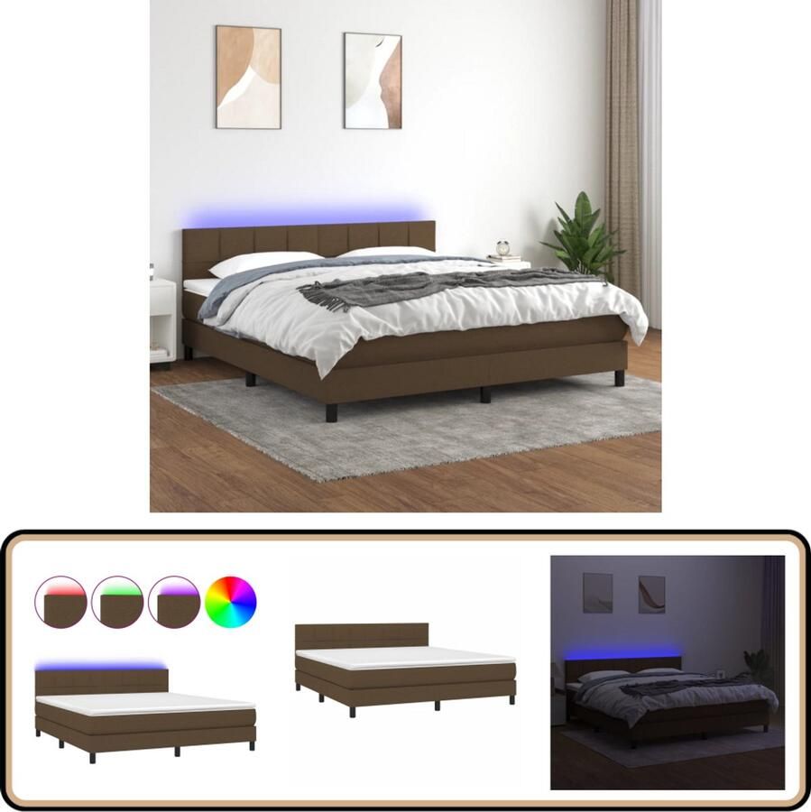 VidaXL Boxspring met matras en LED 180x200 cm Boxspring Bed Frame Led Lamp Slaapcomfort Nachtkast Master Bedroom Bruine Boxspring Tweepersoonsbed