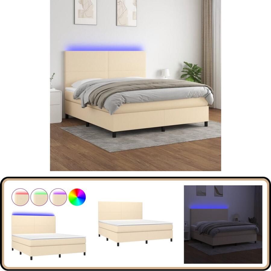 VidaXL Boxspring met matras en LED 180x200 cm Boxspring Led Boxspring Creme Boxspring 180x200 Pocketveer Matras
