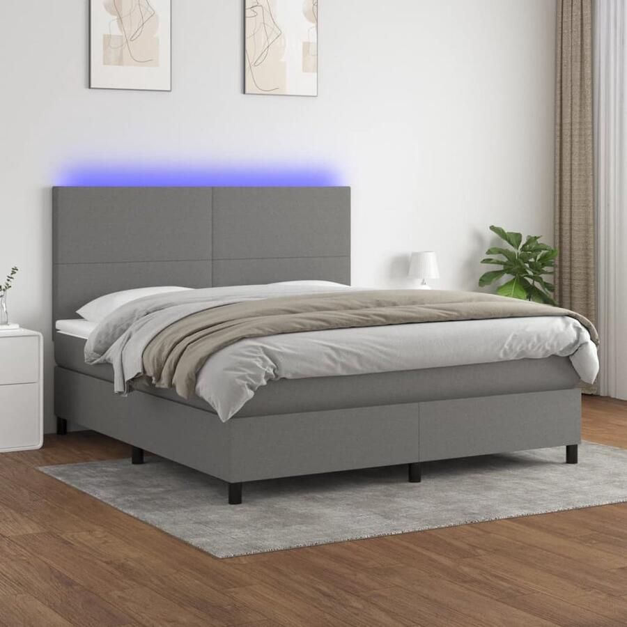VidaXL Boxspring met matras en LED 180x200 cm Donkergrijs Boxspring Donkere Kleuren Led Lampen Slaapcomfort Pocketveer Matras Hoofdbord Design Bed Bedroom Furniture - Foto 2