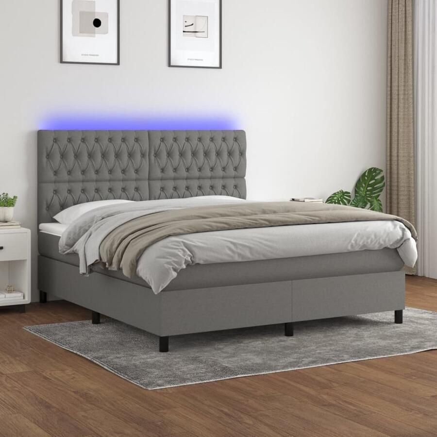 VidaXL Boxspring met matras en LED 180x200 cm Donkergrijs Boxspring Donkere Kleuren Led Lampen Tweepersoonsbed Pocketed Veren Matras Slaapcomfort Bedroom Furniture - Foto 3