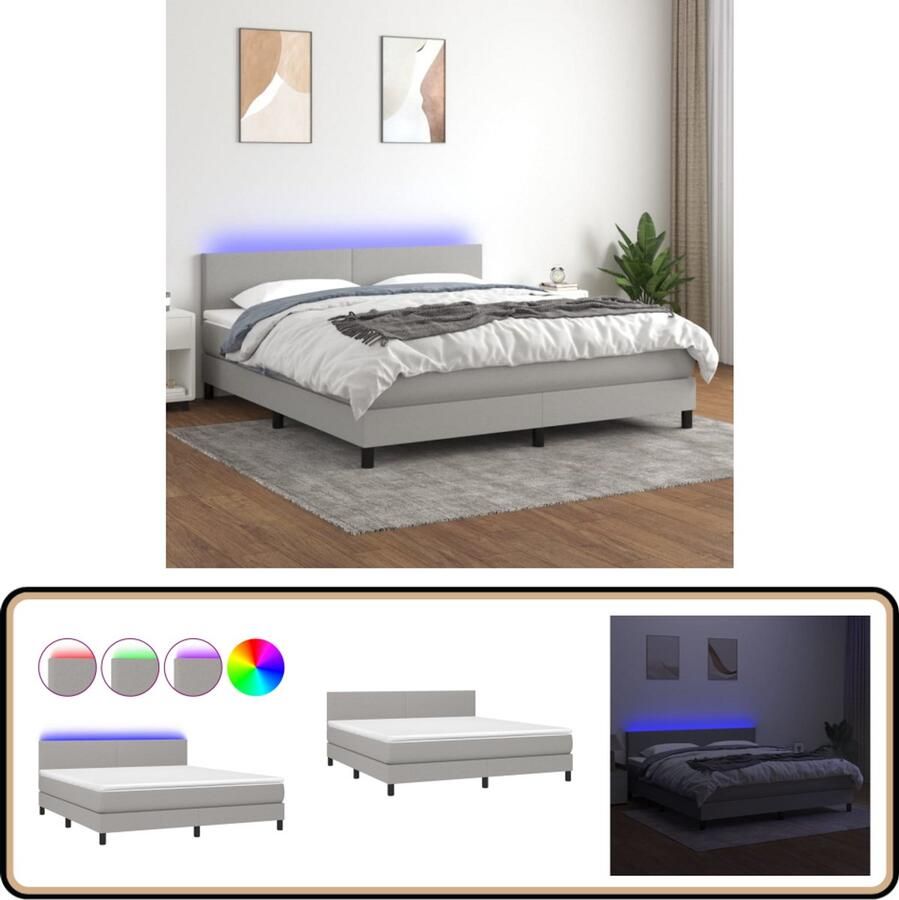 VidaXL Boxspring met matras en LED 180x200 cm Lichtgrijs Boxspring Bed Led Bed Elektrisch Bed Verstelbare Hoofdbord Pocketed Spring Mattress