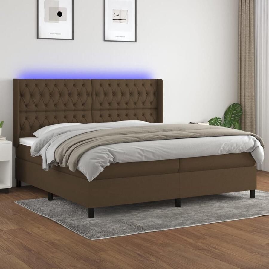 VidaXL Boxspring met Matras en LED 200x200 cm Boxspring Bed Donkere Bruine Boxspring Verstelbare Boxspring Led Boxspring Pocketed Spring Mattress Boxspring Met Usb - Foto 2