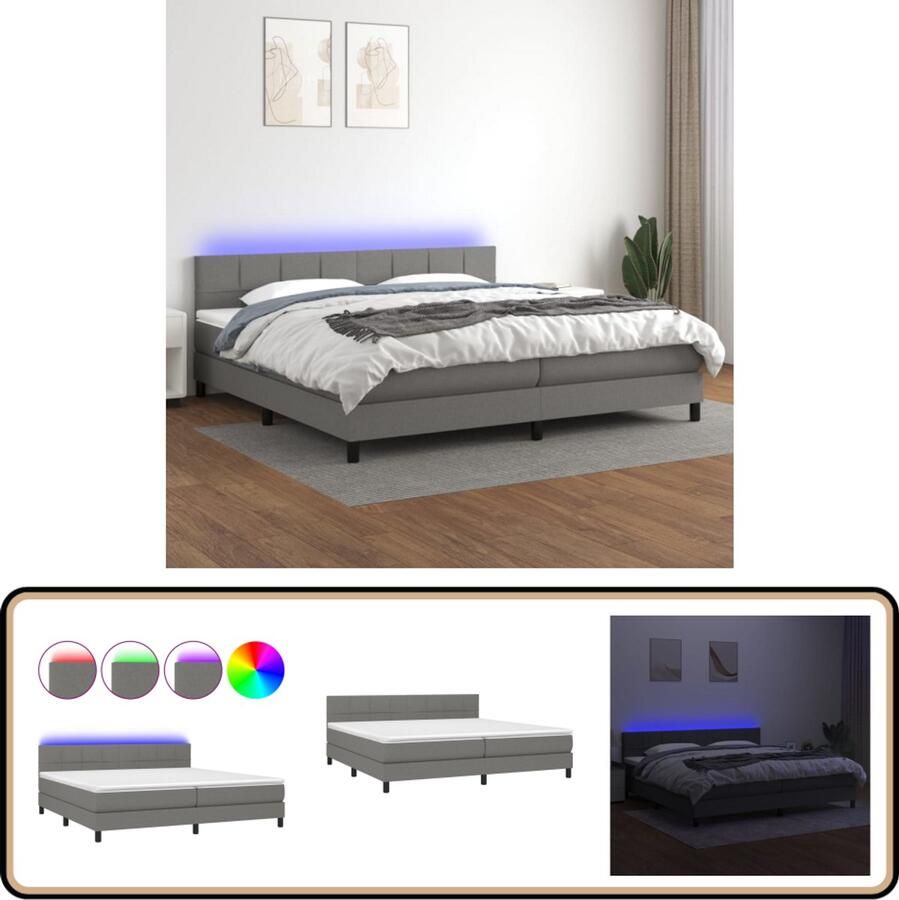 VidaXL Boxspring met matras en LED 200x200 cm Boxspring Bed Frame Verstelbare Hoofdbord Led Verlichting Pocketvering Matras