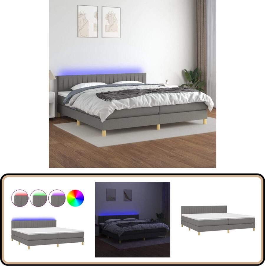 VidaXL Boxspring Met Matras en LED 200x200 cm Boxspring Bed Led Lampen Pocketveer Matras Hoofdboard Donkere Kleuren Slaapcomfort
