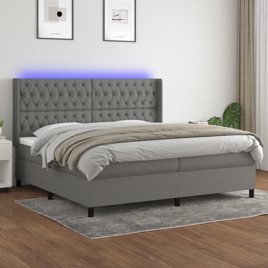 VidaXL Boxspring met matras en LED 200x200 cm Boxspring Donkere Kleuren Led Lampen Pocketed Veren Matras Hoofdbord Slaapcomfort - Foto 2