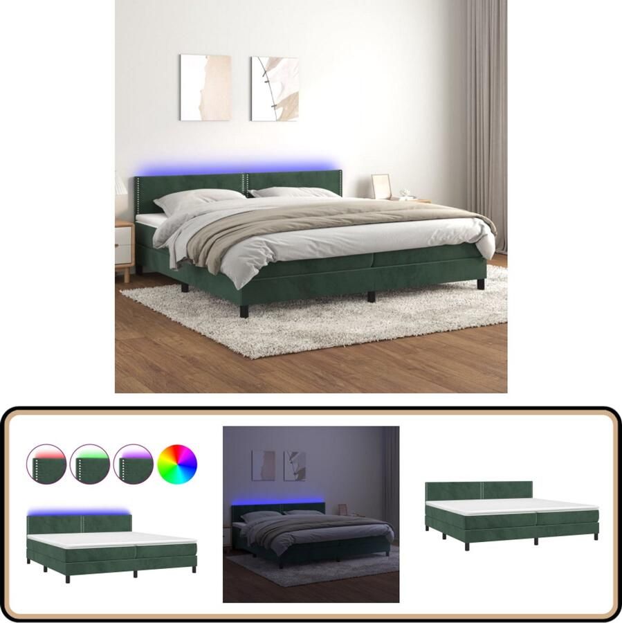 VidaXL Boxspring met matras en LED 200x200 cm Boxspring Donkere Kleuren Led Lampen Velvet Pocketvering