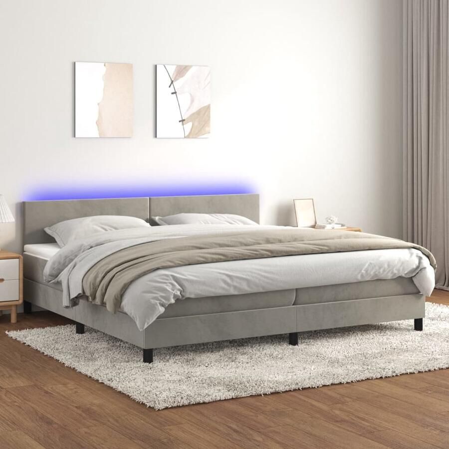 VidaXL Boxspring met matras en LED 200x200 cm Boxspring Fluweel Bed Led Bed Pocketed Spring Mattress Slaapcomfort Luxe Bed Master Bedroom - Foto 2