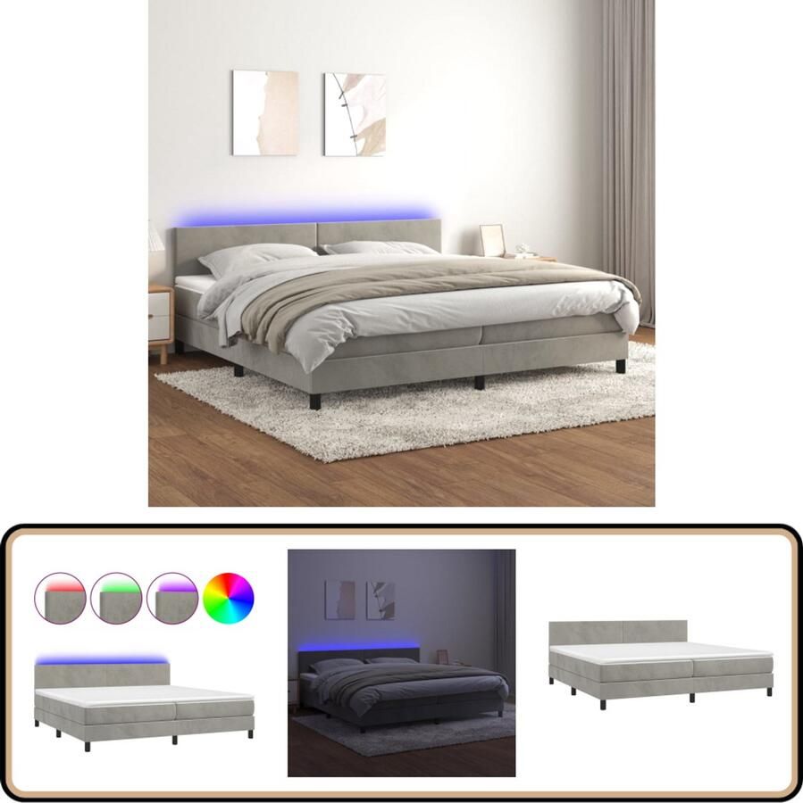 VidaXL Boxspring met matras en LED 200x200 cm Boxspring Fluweel Bed Led Bed Pocketed Spring Mattress Slaapcomfort Luxe Bed Master Bedroom