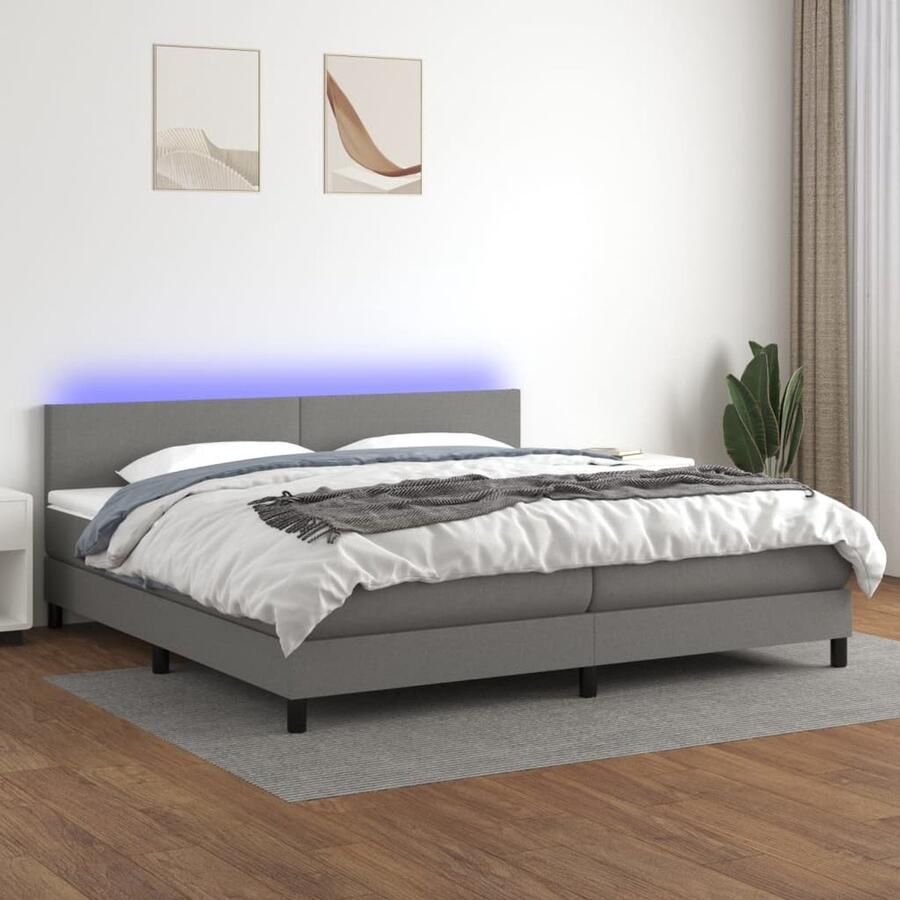 VidaXL Boxspring met matras en LED 200x200 cm Boxspring Led Bed Verstelbare Hoofdbord Donkere Grijze Bed Lederlook Bed Pocketed Spring Mattress Huidgevend Topmatras - Foto 2