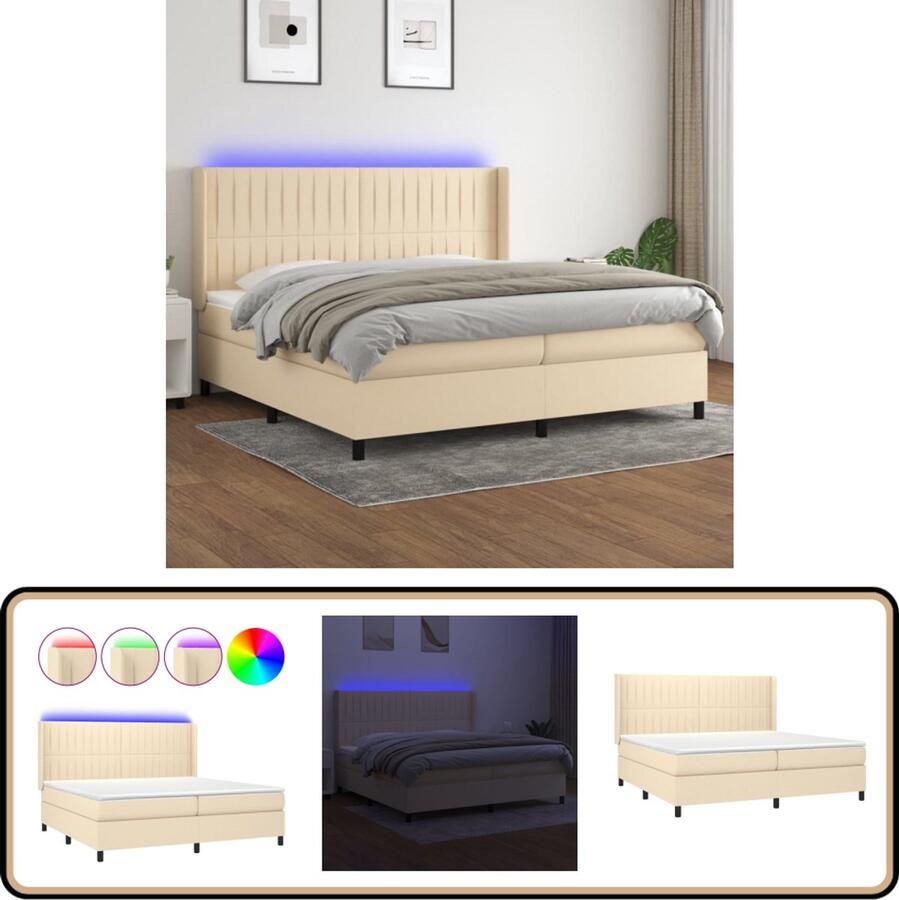 VidaXL Boxspring met matras en LED 200x200 cm Boxspring Led Boxspring Creme Boxspring Tweepersoons Boxspring Slaapcomfort