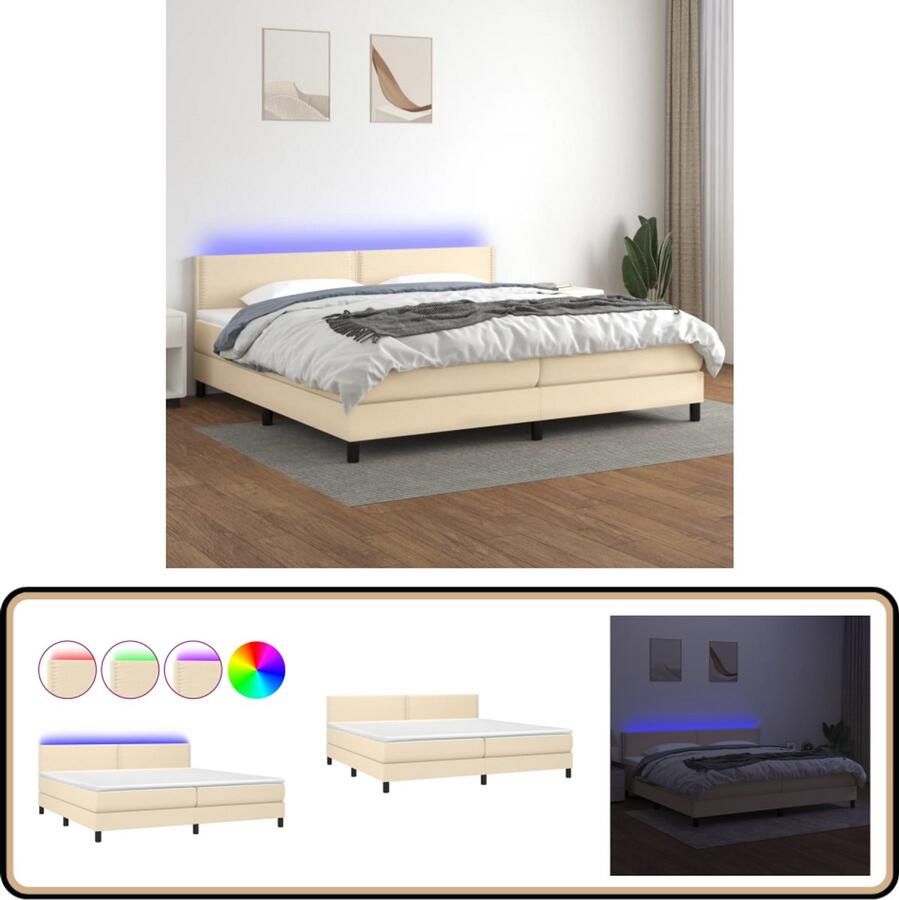 VidaXL Boxspring met matras en LED 200x200 cm Crème Boxspring Bed Frame Lederlook Cremekleurig Elektrisch Verstelbare Hoofdbord Led Verlichting Pocketed Veren Matras