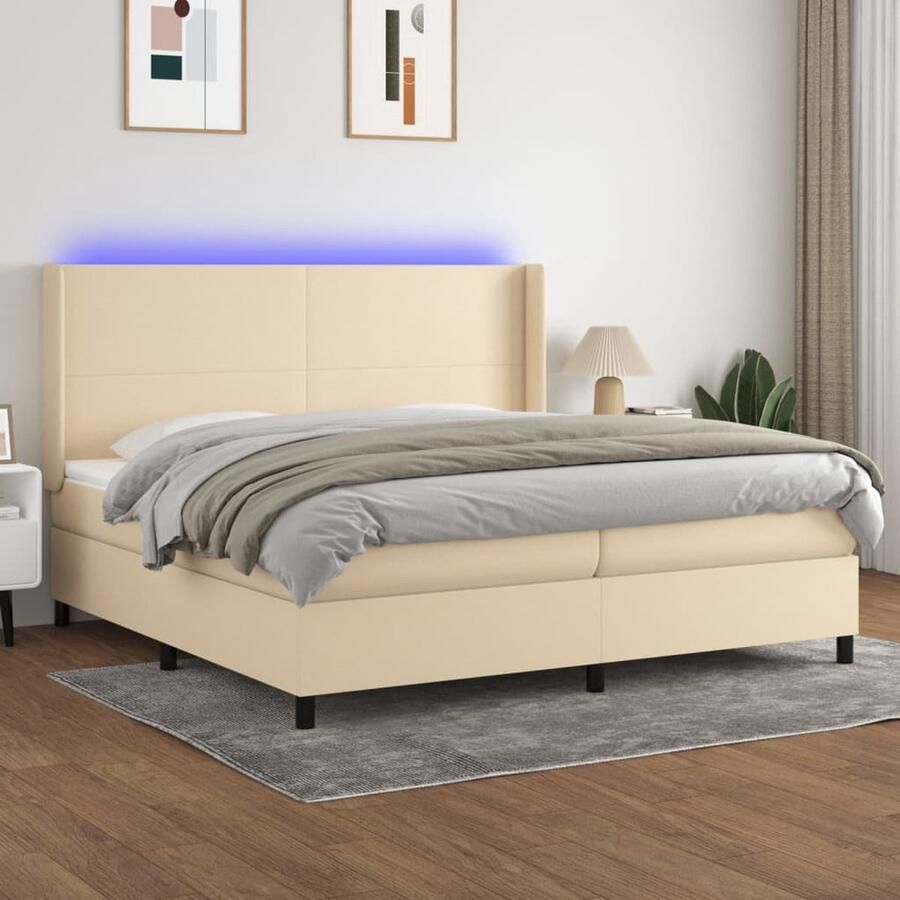 VidaXL Boxspring met matras en LED 200x200 cm crème Boxspring Bed Luxe Boxspring Led Boxspring Creme Boxspring Tweepersoons Boxspring Pocketed Spring Mattress Adjustable Headboard - Foto 2