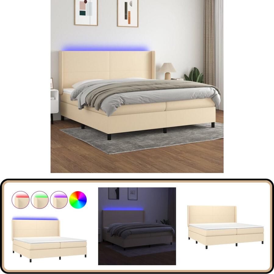 VidaXL Boxspring met matras en LED 200x200 cm crème Boxspring Bed Luxe Boxspring Led Boxspring Creme Boxspring Tweepersoons Boxspring Pocketed Spring Mattress Adjustable Headboard