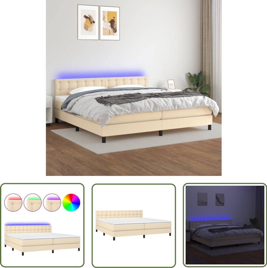 VidaXL Boxspring met matras en LED 200x200 cm Crème Boxspring Led Bed Hoofdbord Pocketed Spring Mattress Creme Bed Slaapcomfort Bedroom Furniture