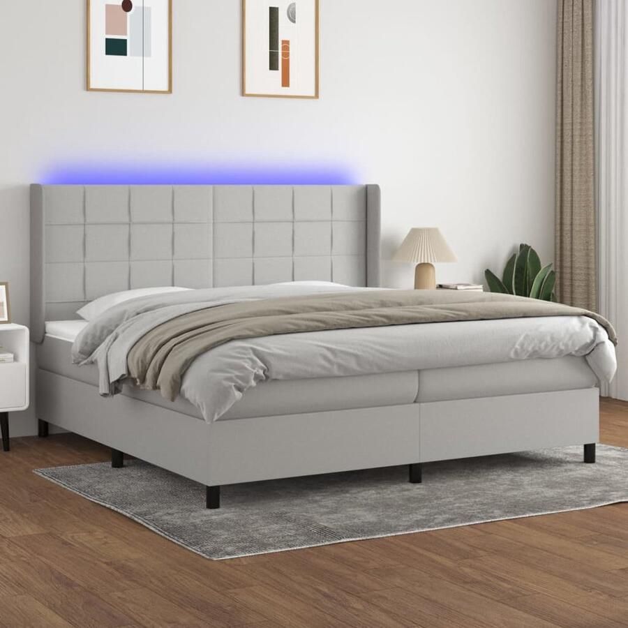 VidaXL Boxspring met matras en LED 200x200 cm Lichtgrijs Boxspring Led Boxspring Pocketvering Boxspring Grijs Slaapcomfort Bedroom Furniture King Size Bed Tweepersoonsbed - Foto 2