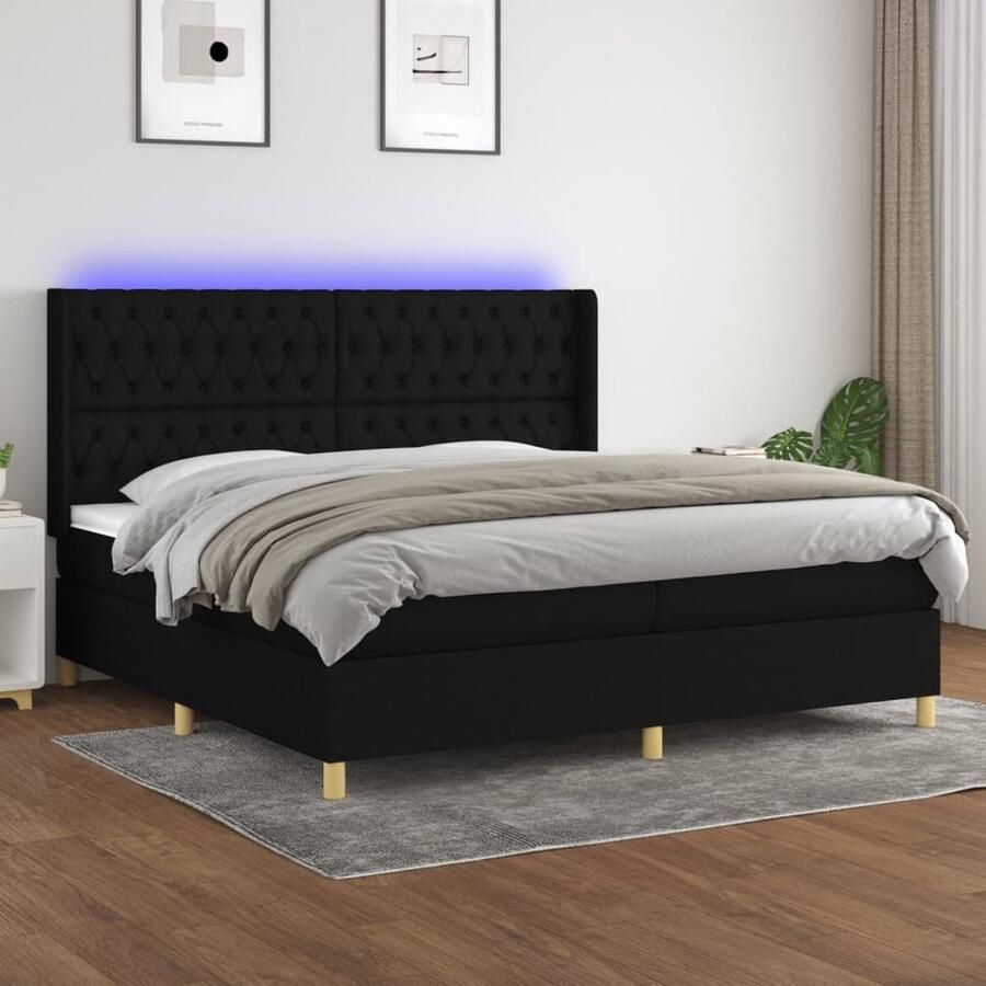 VidaXL Boxspring met matras en LED 200x200 cm Zwart Boxspring Bed Led Bed Pocketed Spring Mattress Hoofdbord Boxspring Frame Tweepersoons Bed Zitzak - Foto 2