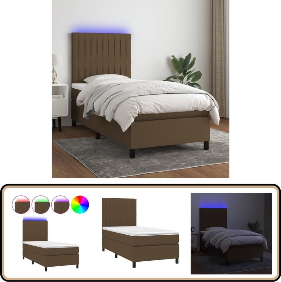 VidaXL Boxspring Donkerbruin Inclusief LED 80x200 cm Boxspring Bed Donkere Bruine Boxspring Led Boxspring Verstelbare Hoofdbord Pocketveer Matras Huidgevend Topmatras