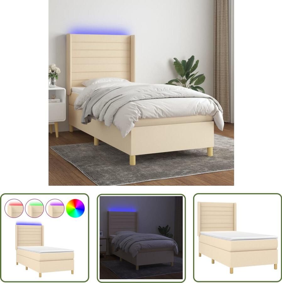 VidaXL Boxspring met matras en LED 80x200 cm Crème Boxspring Led Boxspring Pocketveer Matras Creme Boxspring Slaapcomfort Hoofdbord Adjustable Headboard Huidgevend