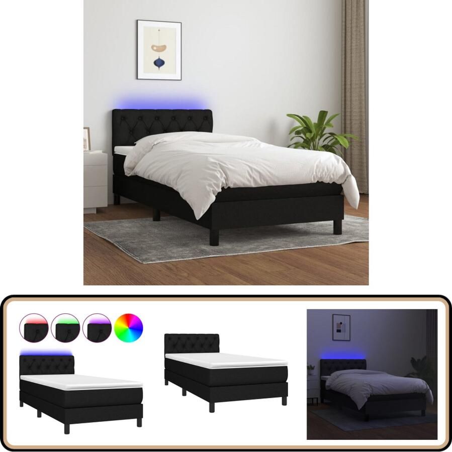 VidaXL Boxspring met matras en LED 80x200 cm Zwart Boxspring Led Bed Boxspring Met Led Slaapcomfort Slaapkamers Tweepersoonsbed Zwarte Boxspring