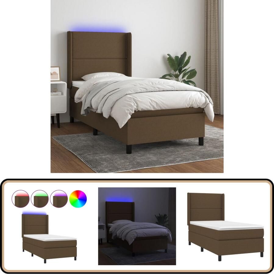 VidaXL Boxspring met matras en LED 90x190 cm Bruin Boxspring Led Bed Donkere Bruine Boxspring Met Led Slaapcomfort Pocketed Veren Matras Adjustable Headboard Huidgevriendelijk