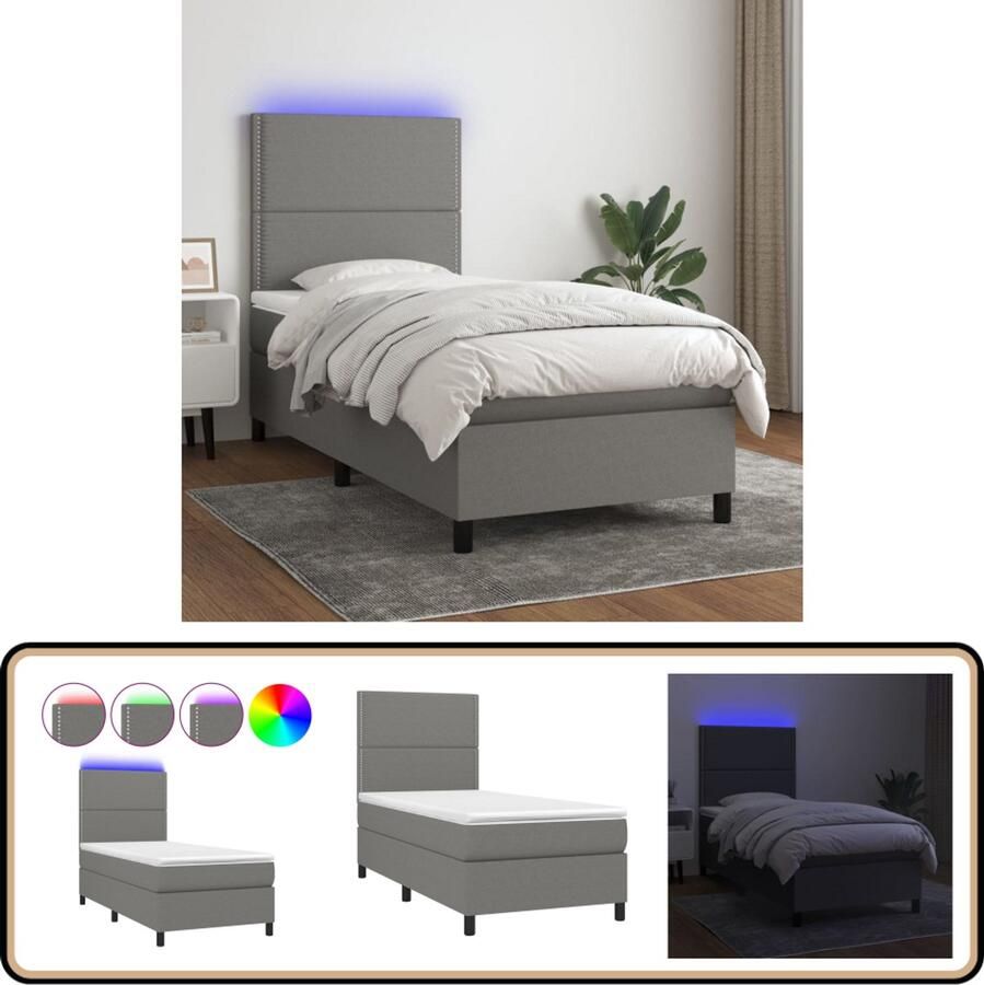 VidaXL Boxspring met matras en LED 90x200 cm Boxspring Donkere Kleuren Led Lamp Pocketed Veren Slaapcomfort Slaapkamers