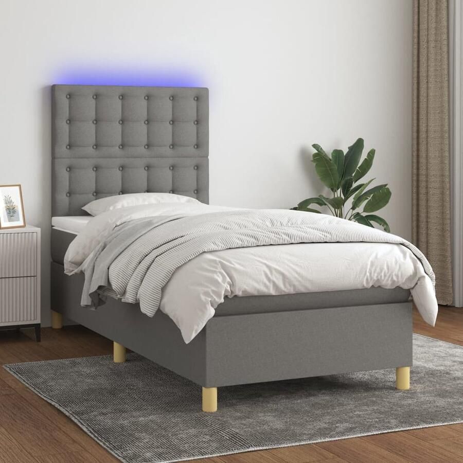 VidaXL Boxspring met matras en LED 90x200 cm Boxspring Led Boxspring Donkere Boxspring Verstelbare Boxspring Pocketed Veren Matras Duurzame Boxspring Slaapcomfort - Foto 3
