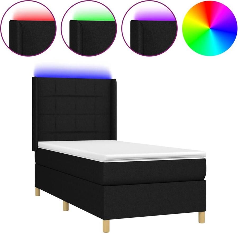 VidaXL Boxspring Met matras en LED 90x200 cm Zwart Boxspring Bed Led Lampje Pocketveer Matras Hoofdbord Slaapcomfort Bedroom Furniture - Foto 2
