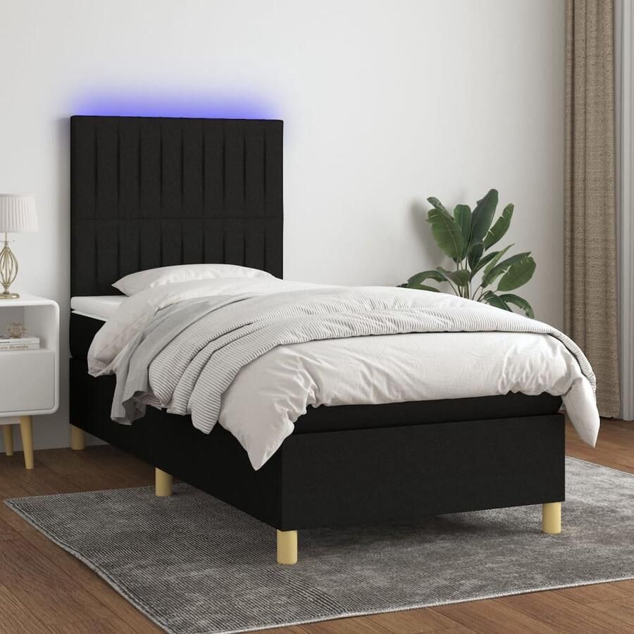 VidaXL Boxspring Met Matras en LED 90x200 cm Zwart Boxspring Slaapcomfort Led Verlichting Boxspring Frame Adjustable Headboard Pocketveer Matras Huidgevriendelijk Usb Aansluiting - Foto 2
