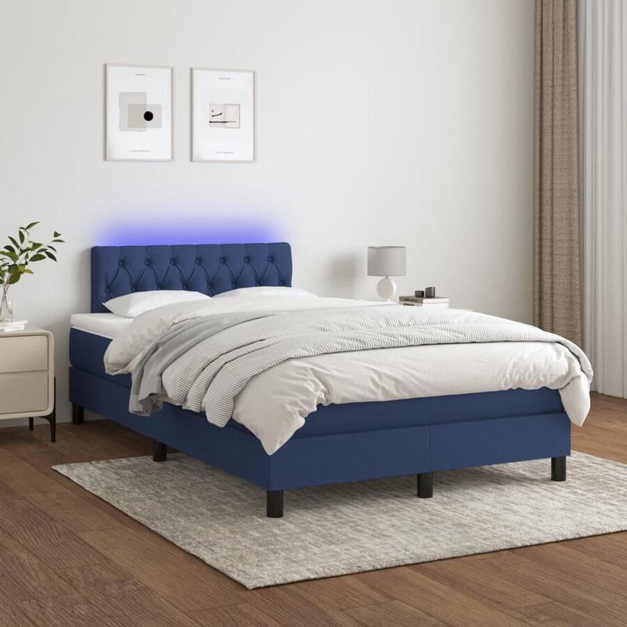 VidaXL Boxspring met matras en LED Blauw 120x200 cm Boxspring Bed Led Bed Slaapcomfort Pocketvering Matras Elektrisch Hoofdbord Blauwe Boxspring - Foto 2