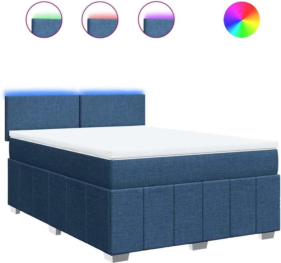 VidaXL Boxspring met matras en LED blauw 140x190 cm