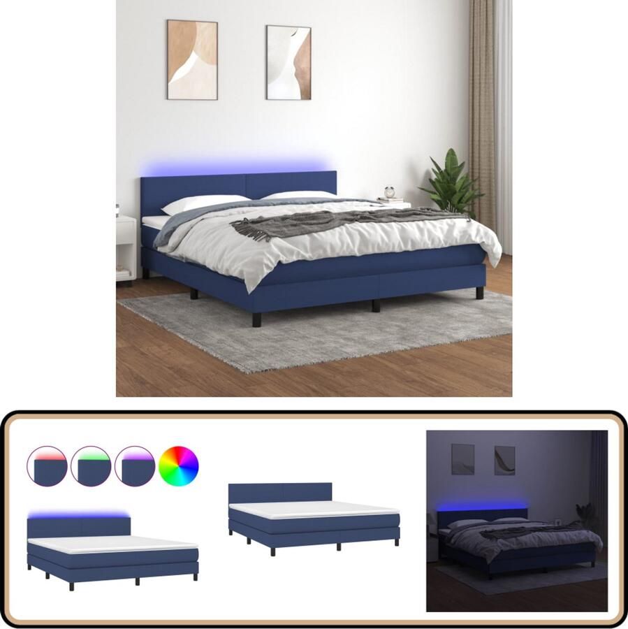 VidaXL Boxspring met matras en LED Blauw 160x200 cm Boxspring Led Bed Slaapcomfort Hoofdboard Matras
