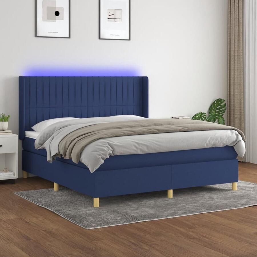 VidaXL Boxspring met matras en LED Blauw 180x200 cm Boxspring Led Boxspring Frame Slaapcomfort Lederlook Elektrisch Verstelbare Hoofdbord Pocketed Veren - Foto 2