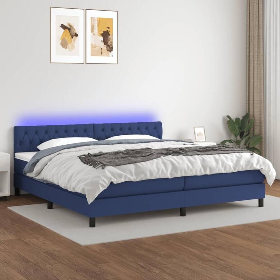 VidaXL Boxspring met matras en LED Blauw 200x200 cm Boxspring Led Bed Slaapcomfort Pocketveer Matras Blue Bed Frame Tweepersoons Bed King Size Bed - Foto 2