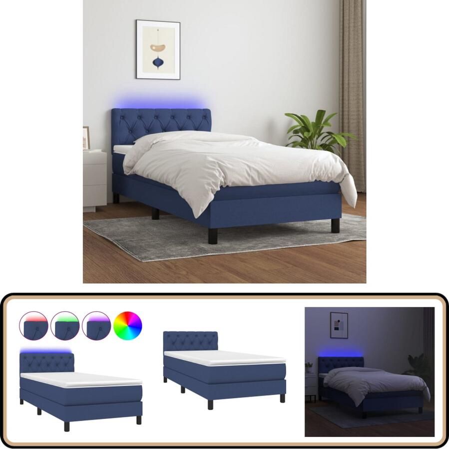 VidaXL Boxspring met matras en LED Blauw 80x200 cm Boxspring Bed Led Bed Elektrisch Verstelbare Bed Verstelbaar Hoofdbord Pocketed Spring Mattress